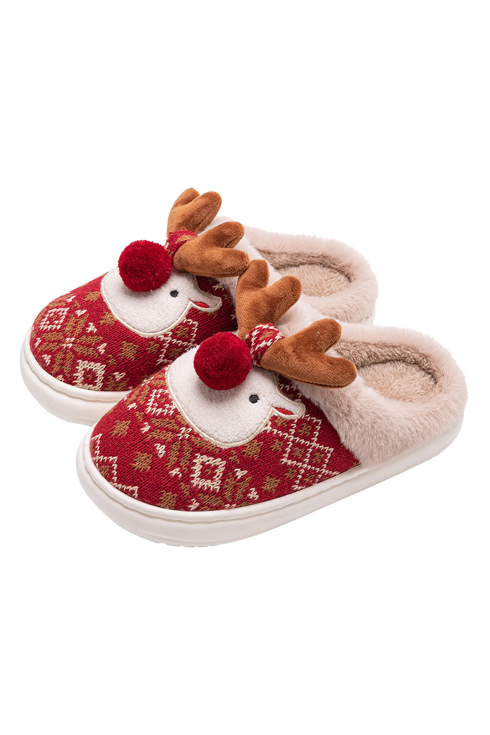 Fiery Red Christmas Cartoon Reindeer Plush Home Slippers(back-order Estimated Shipping Date：11/30/2024)