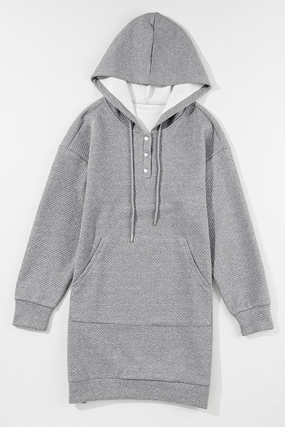 Gray Textured Kangaroo Pocket Drawstring Hooded Mini Dress