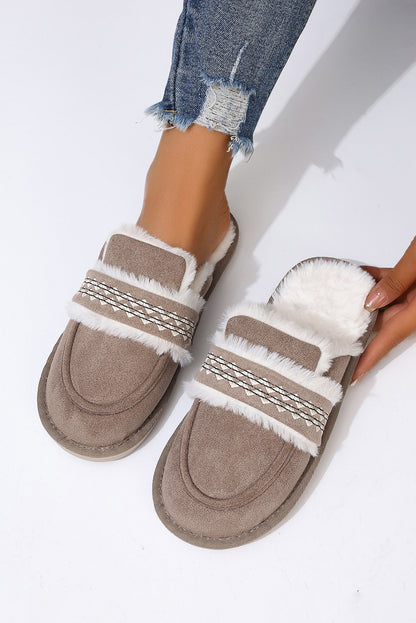 Gray Suede Wavy Striped Plush Lined Home Slippers(back-order Estimated Shipping Date：11/30/2024)