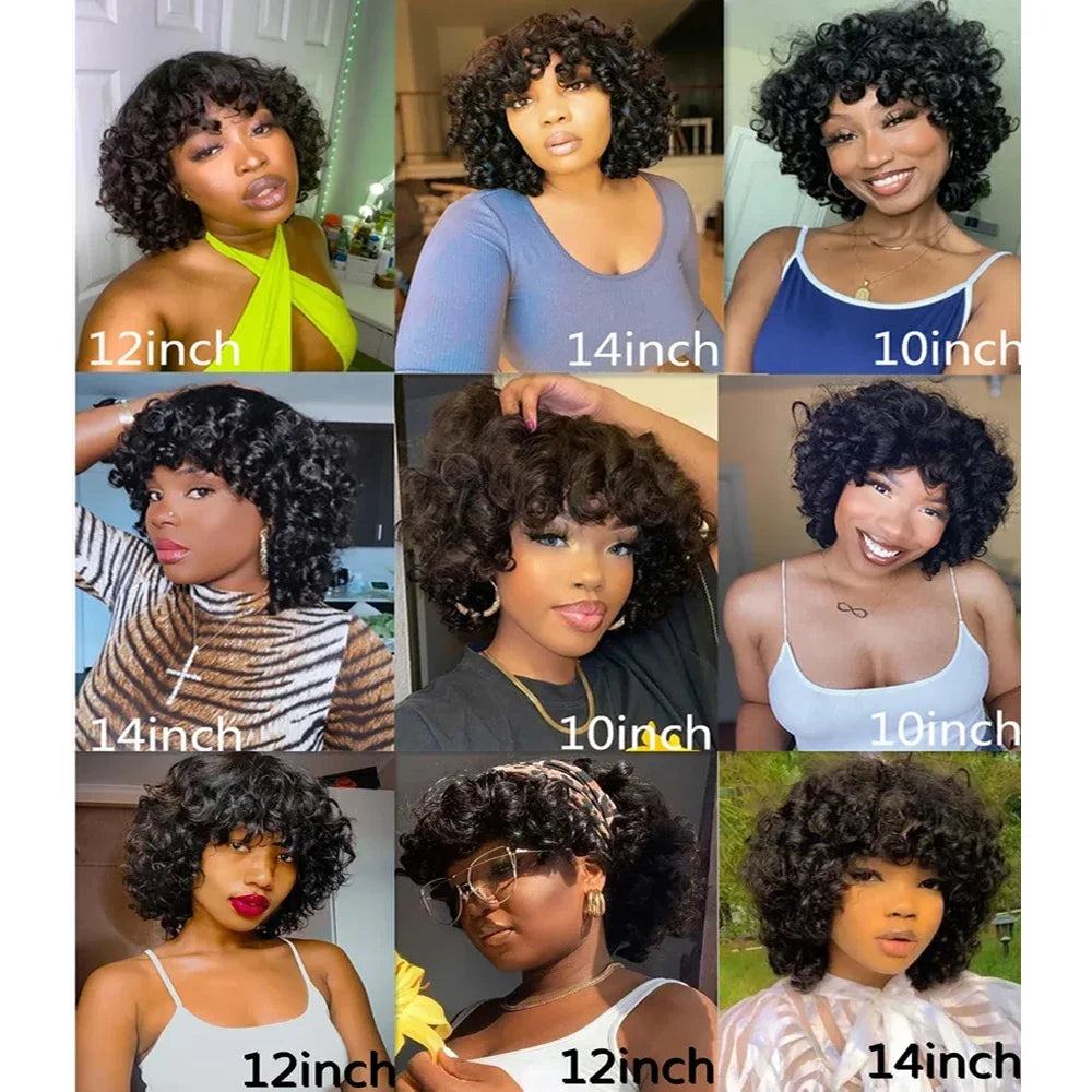 Big Curly Bob Wigs with Bangs Short Rose Curly Brazilian Virgin Human Hair