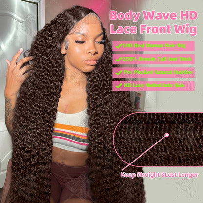 30 38 Inch Hd Chocolate Brown #4 Colored 13x4 13x6 Curly Lace Front Wigs Deep Wave Lace Frontal Human Hair Wig