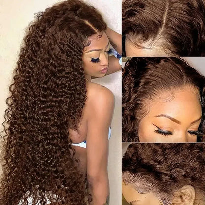 30 38  Inch Hd Chocolate Brown Colored 13x4 13x6 Deep Wave Lace Front Human Hair Wigs 5x5  Curly