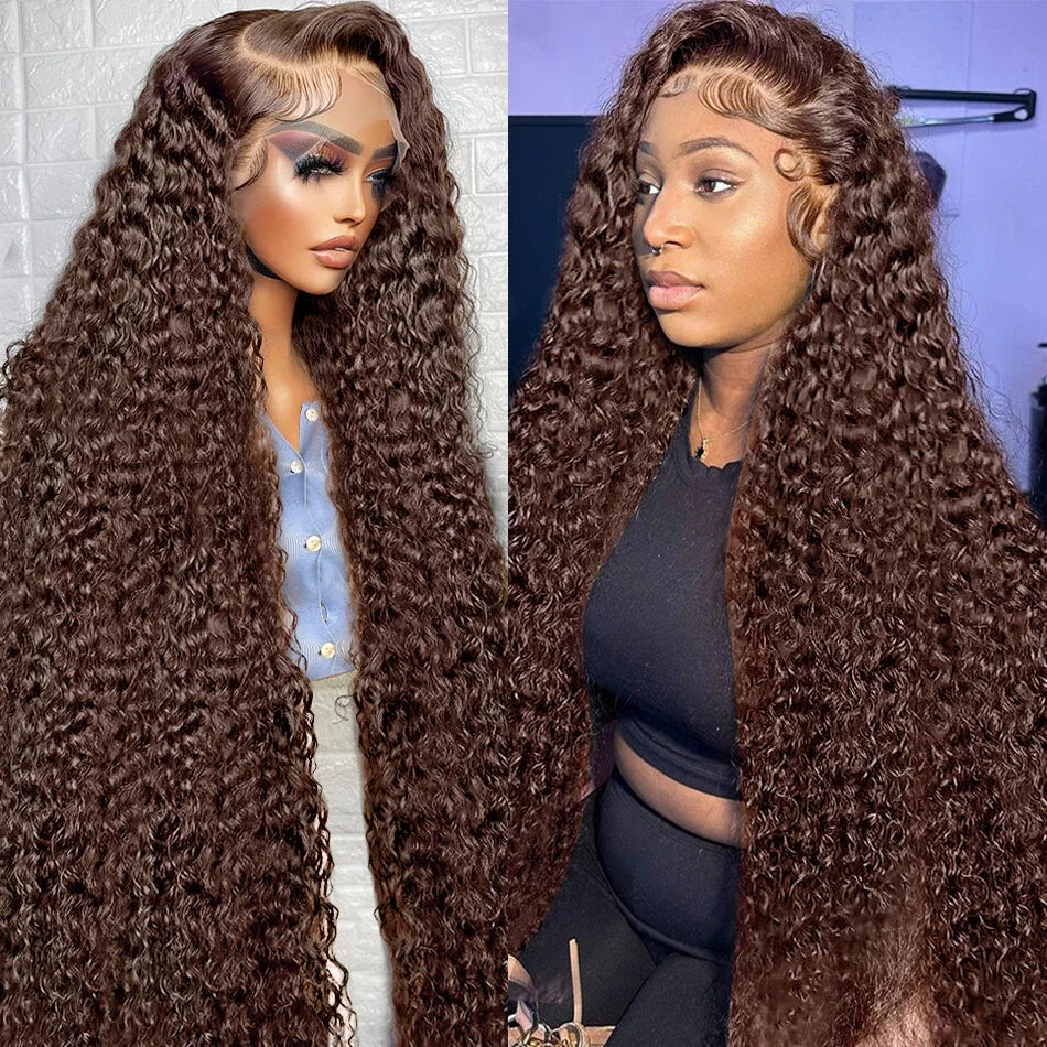 30 38 Inch Hd Chocolate Brown #4 Colored 13x4 13x6 Curly Lace Front Wigs Deep Wave Lace Frontal Human Hair Wig