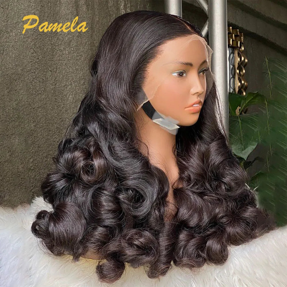 Super Double Drawn 250% Density Loose Wave 13X6 Transparent Lace Front Glueless Wig Human