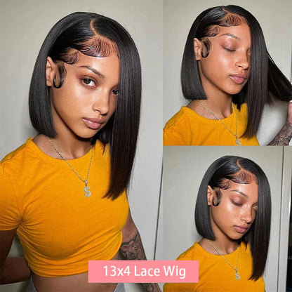 13x4 Straight Lace Frontal Bob Wig Pre Plucked 4x4 Human Hair Wigs Brazilian Remy Bone Straight Short Bob Wig