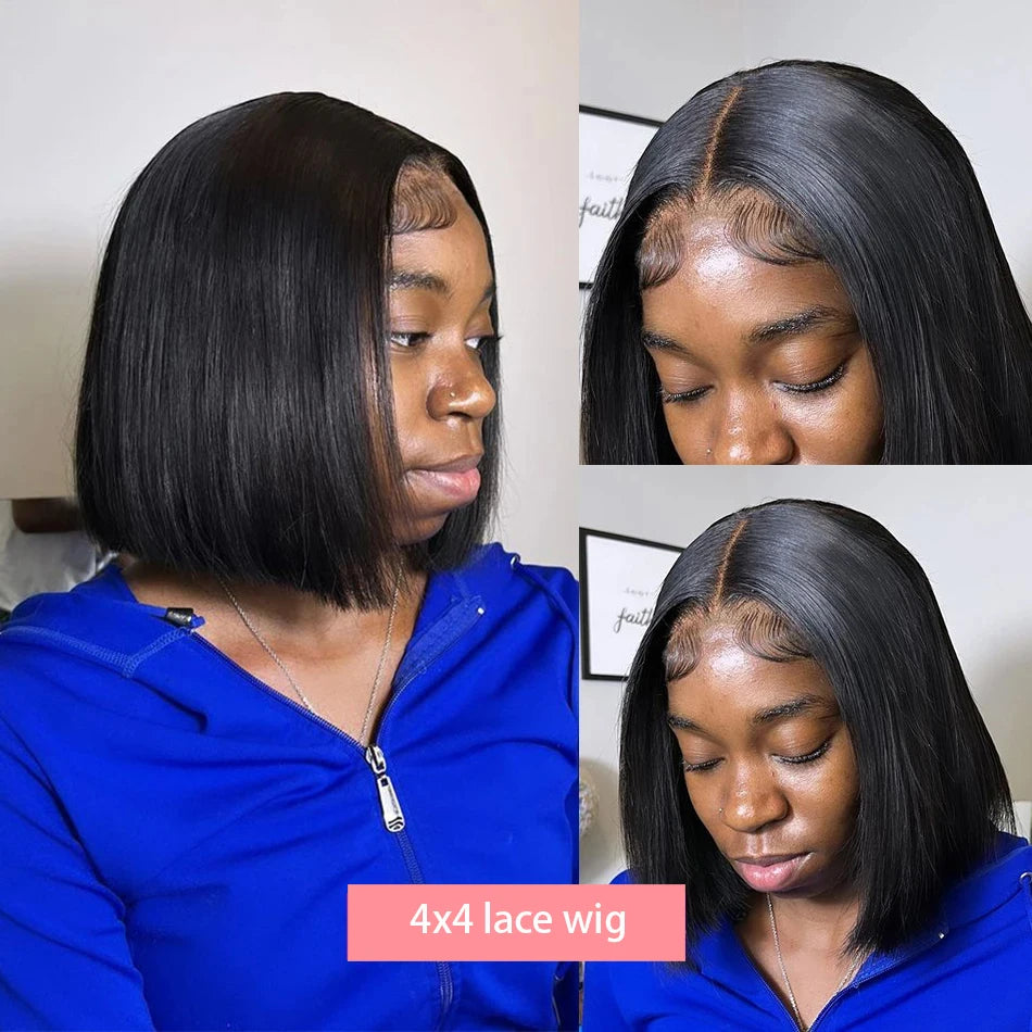 13x4 Straight Lace Frontal Bob Wig Pre Plucked 4x4 Human Hair Wigs Brazilian Remy Bone Straight Short Bob Wig