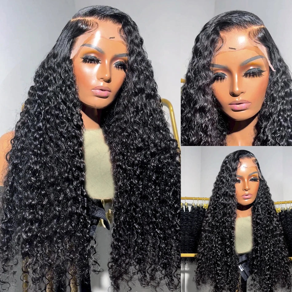 250% Deep Wave 13x6 Lace Frontal Human Hair Wigs Transparent Brazilian Remy 30 40 Inch