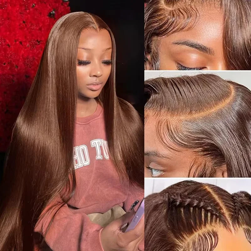 Brown 13x6 HD Lace Frontal Wig 13x4 Straight Human Hair Wigs