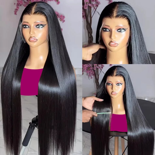 30 40 Inch Bone Straight 13x4 13x6 Transparent Lace Front Human Hair Wigs