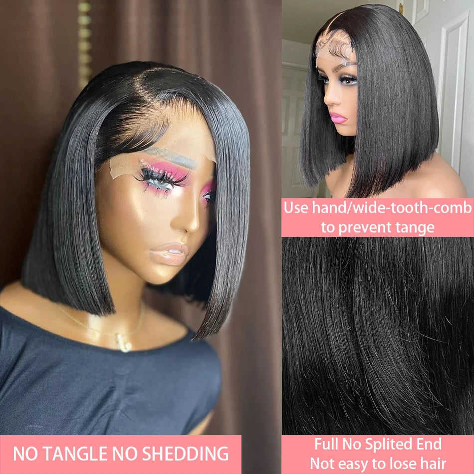 13x4 Straight Lace Frontal Bob Wig Pre Plucked 4x4 Human Hair Wigs Brazilian Remy Bone Straight Short Bob Wig