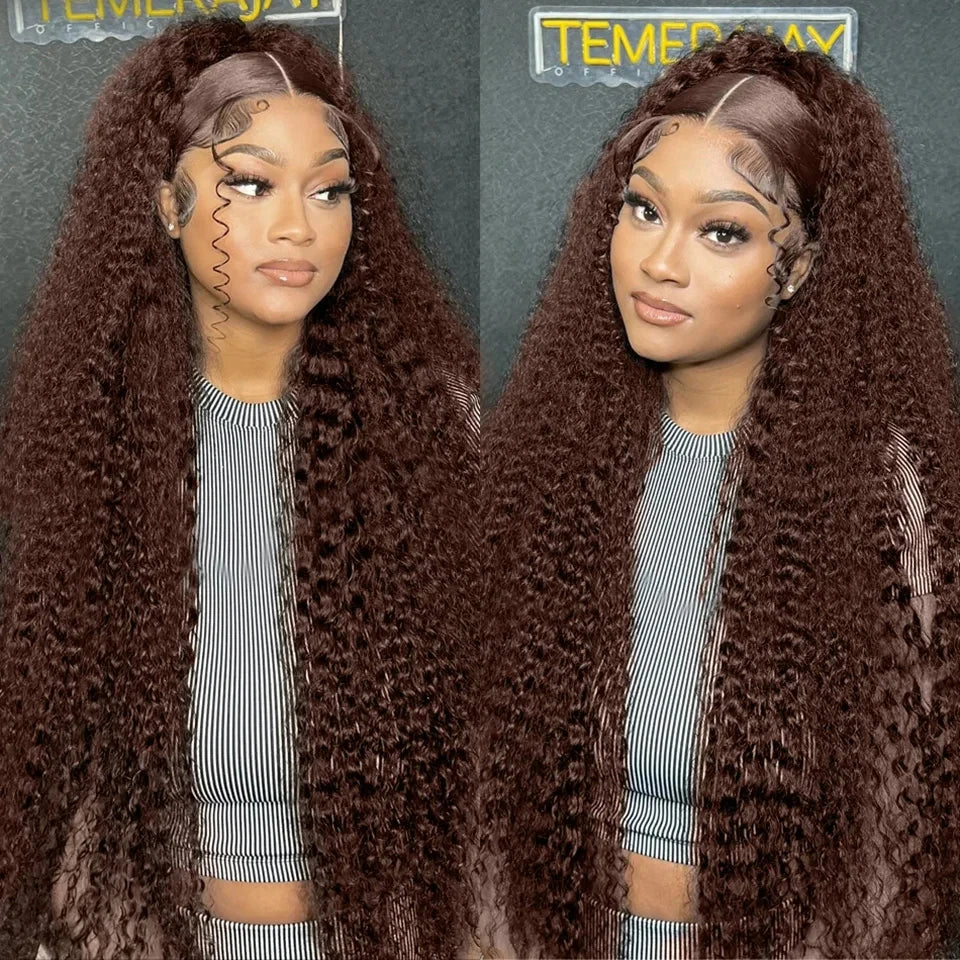 30 38 Inch Hd Chocolate Brown #4 Colored 13x4 13x6 Curly Lace Front Wigs Deep Wave Lace Frontal Human Hair Wig