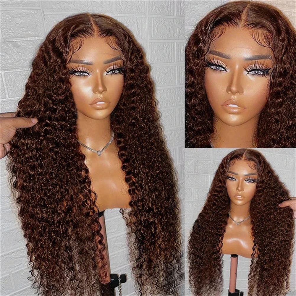 30 38 Inch Hd Chocolate Brown #4 Colored 13x4 13x6 Curly Lace Front Wigs Deep Wave Lace Frontal Human Hair Wig