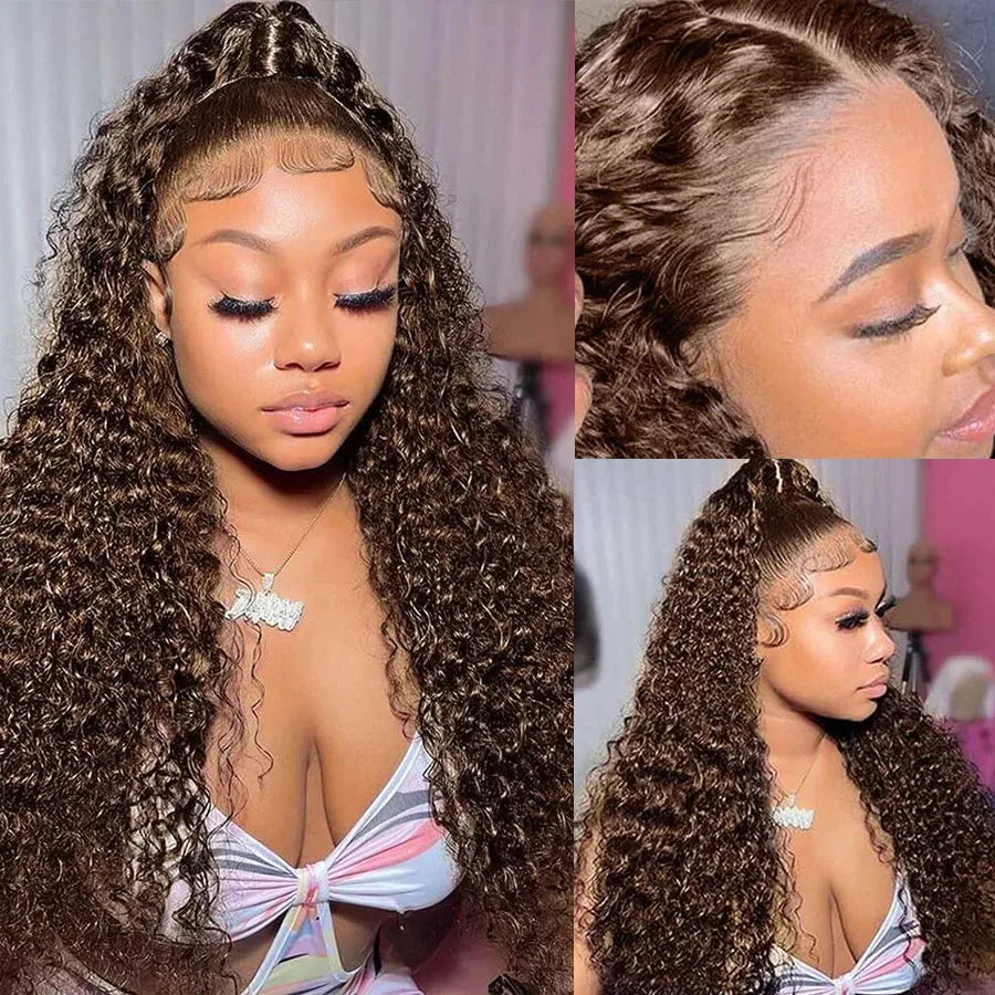 30 38 Inch Hd Chocolate Brown #4 Colored 13x4 13x6 Curly Lace Front Wigs Deep Wave Lace Frontal Human Hair Wig