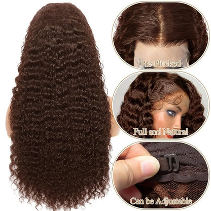 30 38 Inch Hd Chocolate Brown #4 Colored 13x4 13x6 Curly Lace Front Wigs Deep Wave Lace Frontal Human Hair Wig