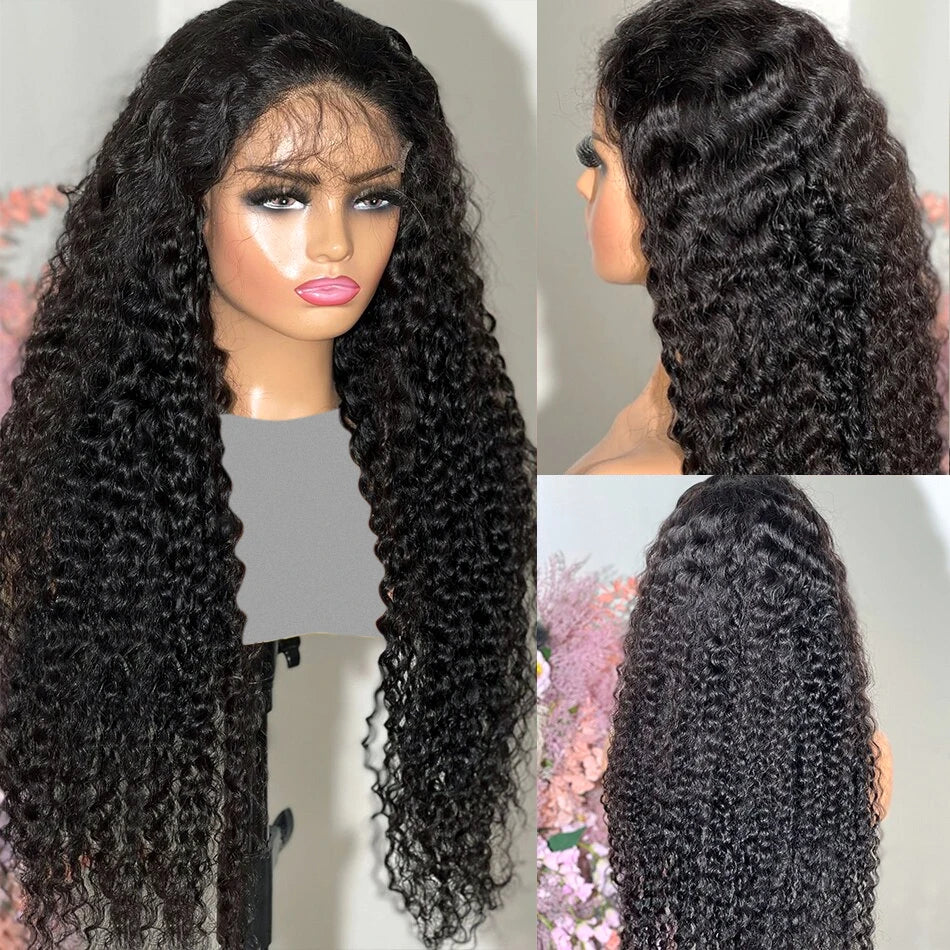 250% Deep Wave 13x6 Lace Frontal Human Hair Wigs Transparent Brazilian Remy 30 40 Inch