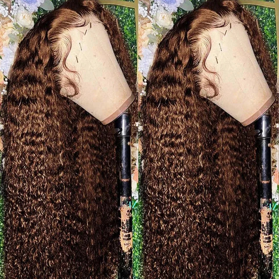 30 38 Inch Hd Chocolate Brown #4 Colored 13x4 13x6 Curly Lace Front Wigs Deep Wave Lace Frontal Human Hair Wig