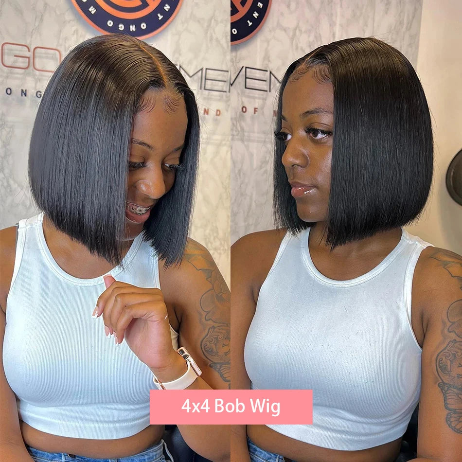 13x4 Straight Lace Frontal Bob Wig Pre Plucked 4x4 Human Hair Wigs Brazilian Remy Bone Straight Short Bob Wig