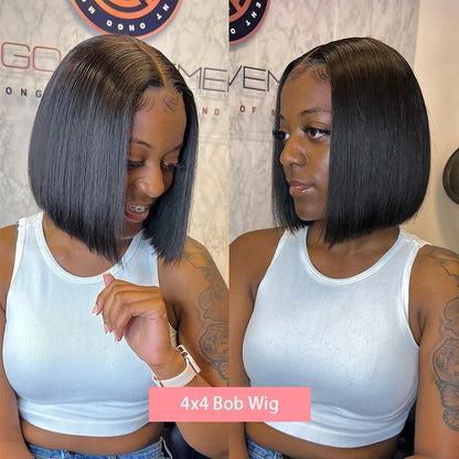 13x4 Straight Lace Frontal Bob Wig Pre Plucked 4x4 Human Hair Wigs Brazilian Remy Bone Straight Short Bob Wig