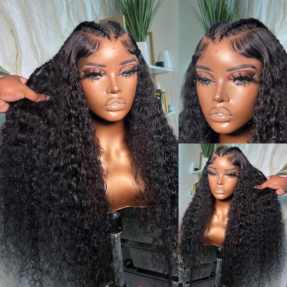 250% Deep Wave 13x6 Lace Frontal Human Hair Wigs Transparent Brazilian Remy 30 40 Inch