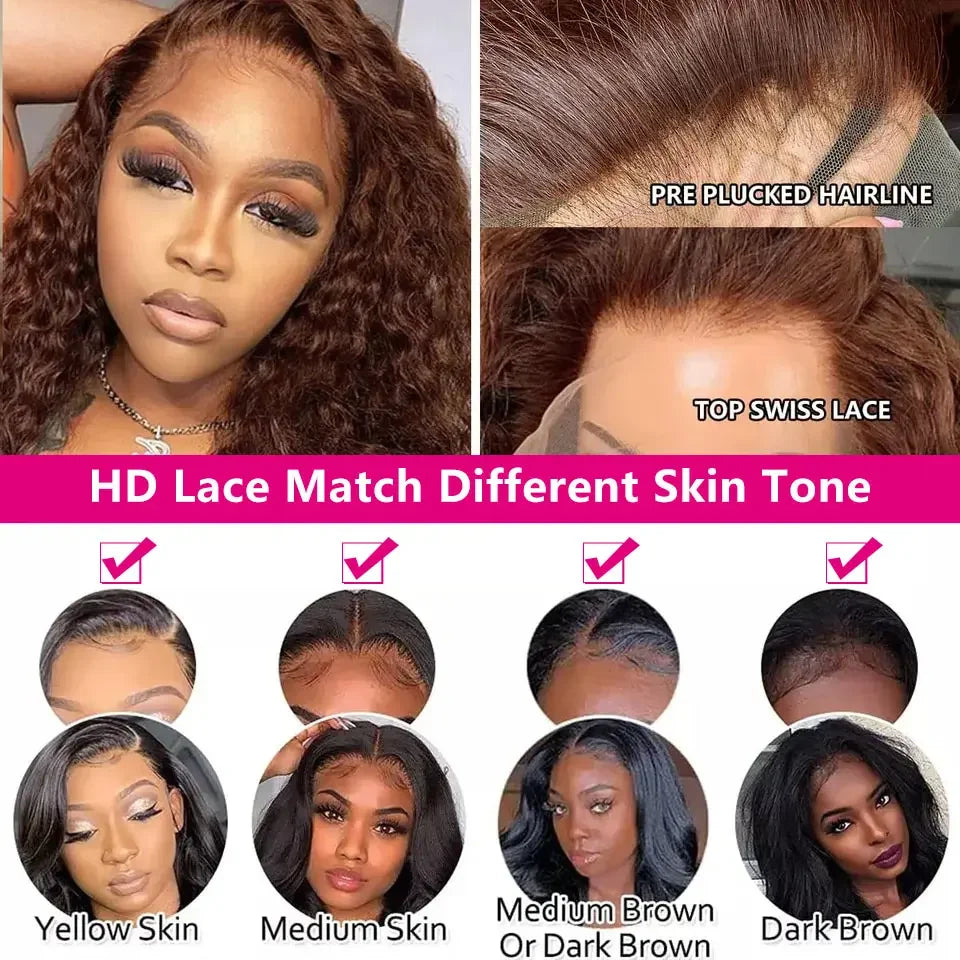 30 38 Inch Hd Chocolate Brown #4 Colored 13x4 13x6 Curly Lace Front Wigs Deep Wave Lace Frontal Human Hair Wig