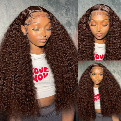 30 38 Inch Hd Chocolate Brown #4 Colored 13x4 13x6 Curly Lace Front Wigs Deep Wave Lace Frontal Human Hair Wig