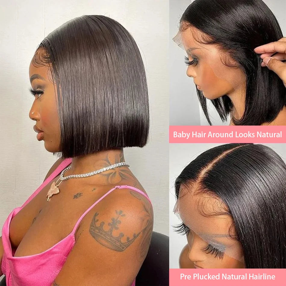 13x4 Straight Lace Frontal Bob Wig Pre Plucked 4x4 Human Hair Wigs Brazilian Remy Bone Straight Short Bob Wig