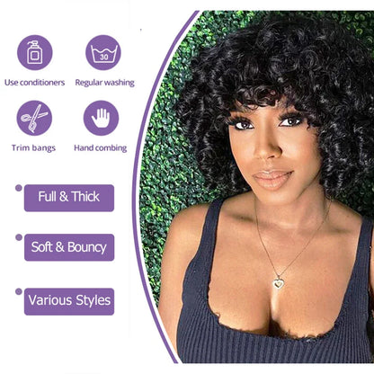 Big Curly Bob Wigs with Bangs Short Rose Curly Brazilian Virgin Human Hair