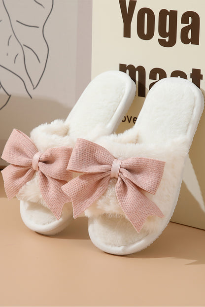 White Cute Bowknot Home Fluffy Slippers(back-order Estimated Shipping Date：11/30/2024)