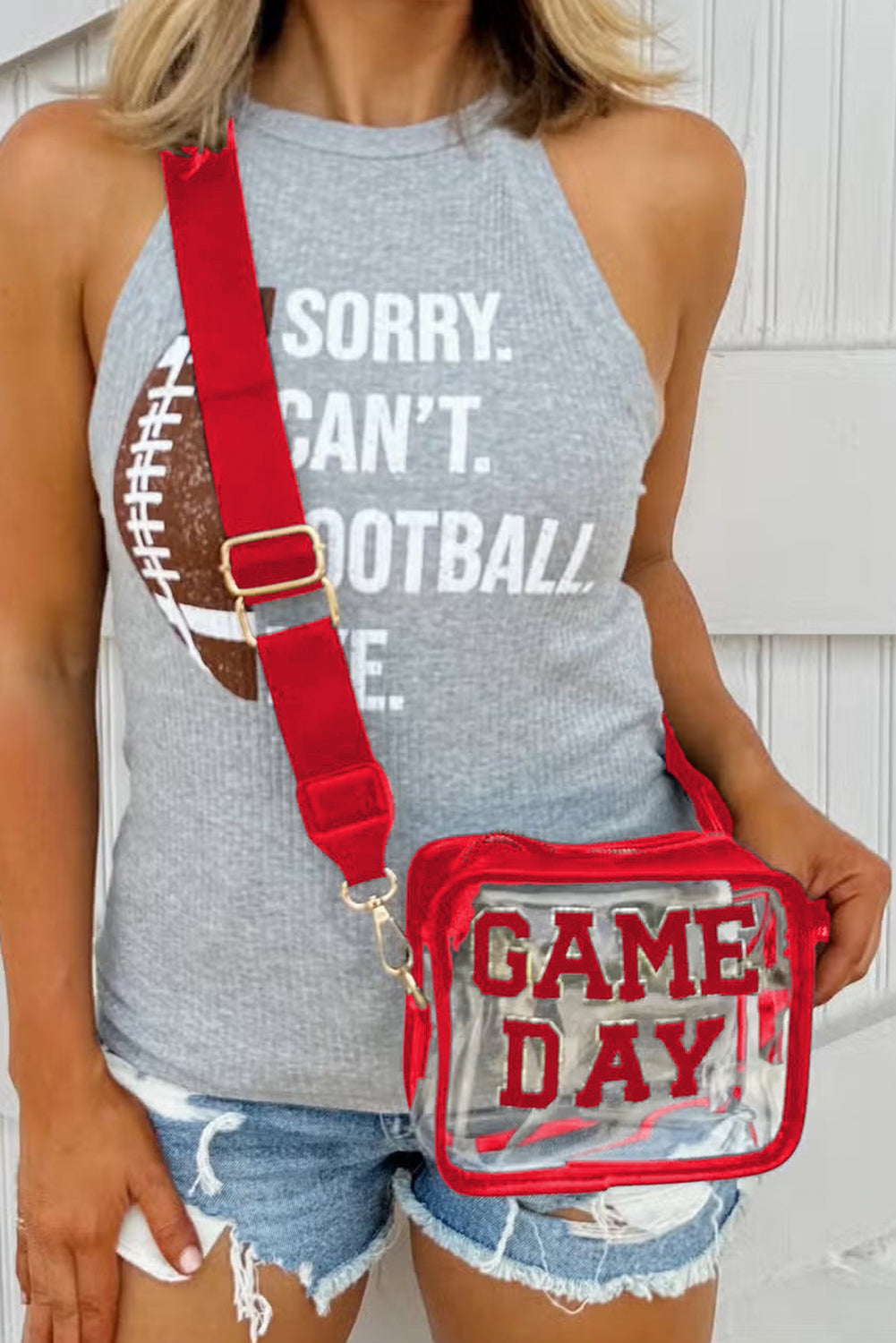 White Chenille GAME DAY Pattern Clear Bag