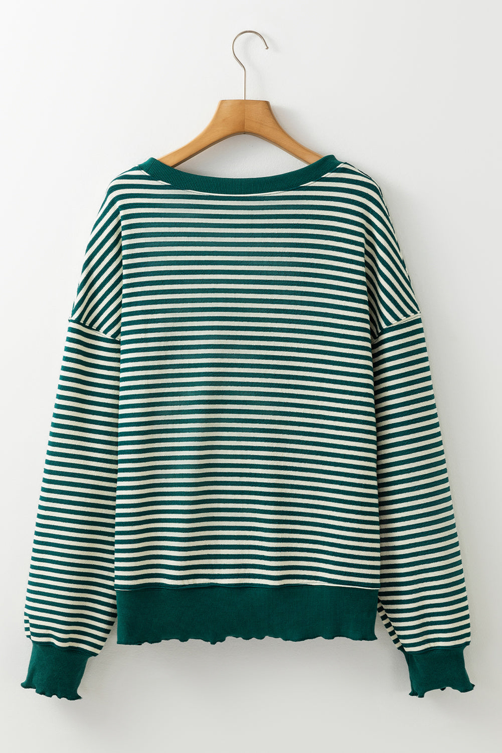 Green Stripe Drop Shoulder Long Sleeve Top