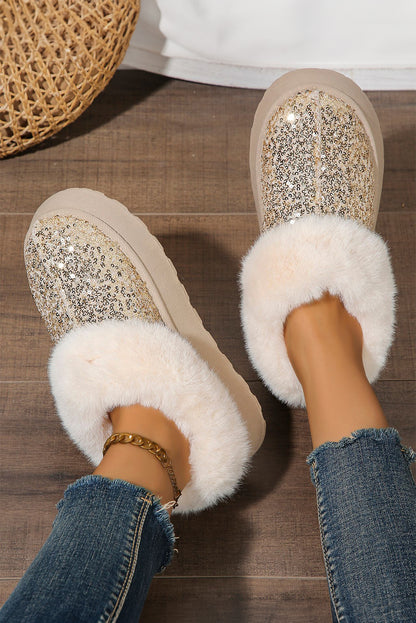 Gold Sequin Plush Lined Thick Sole Snow Boots(back-order Estimated Shipping Date：11/30/2024)