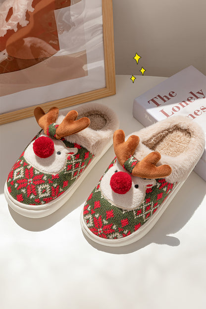 Fiery Red Christmas Cartoon Reindeer Plush Home Slippers(back-order Estimated Shipping Date：11/30/2024)