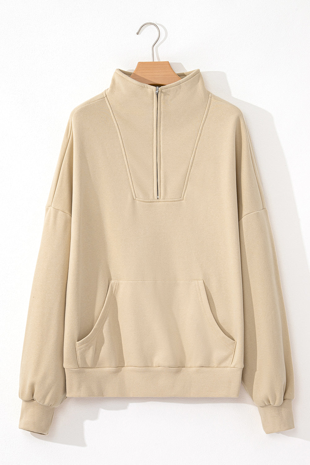 Bonbon Zip-up Stand Neck Kangaroo Pocket Sweatshirt