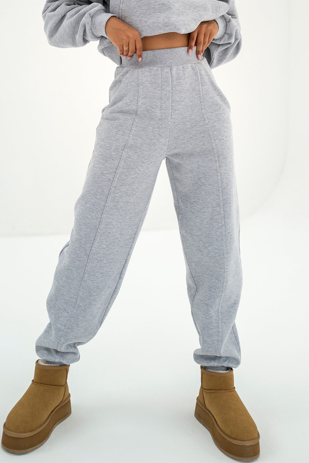 Gray Solid Exposed Seams Hoodie and Jogger Set