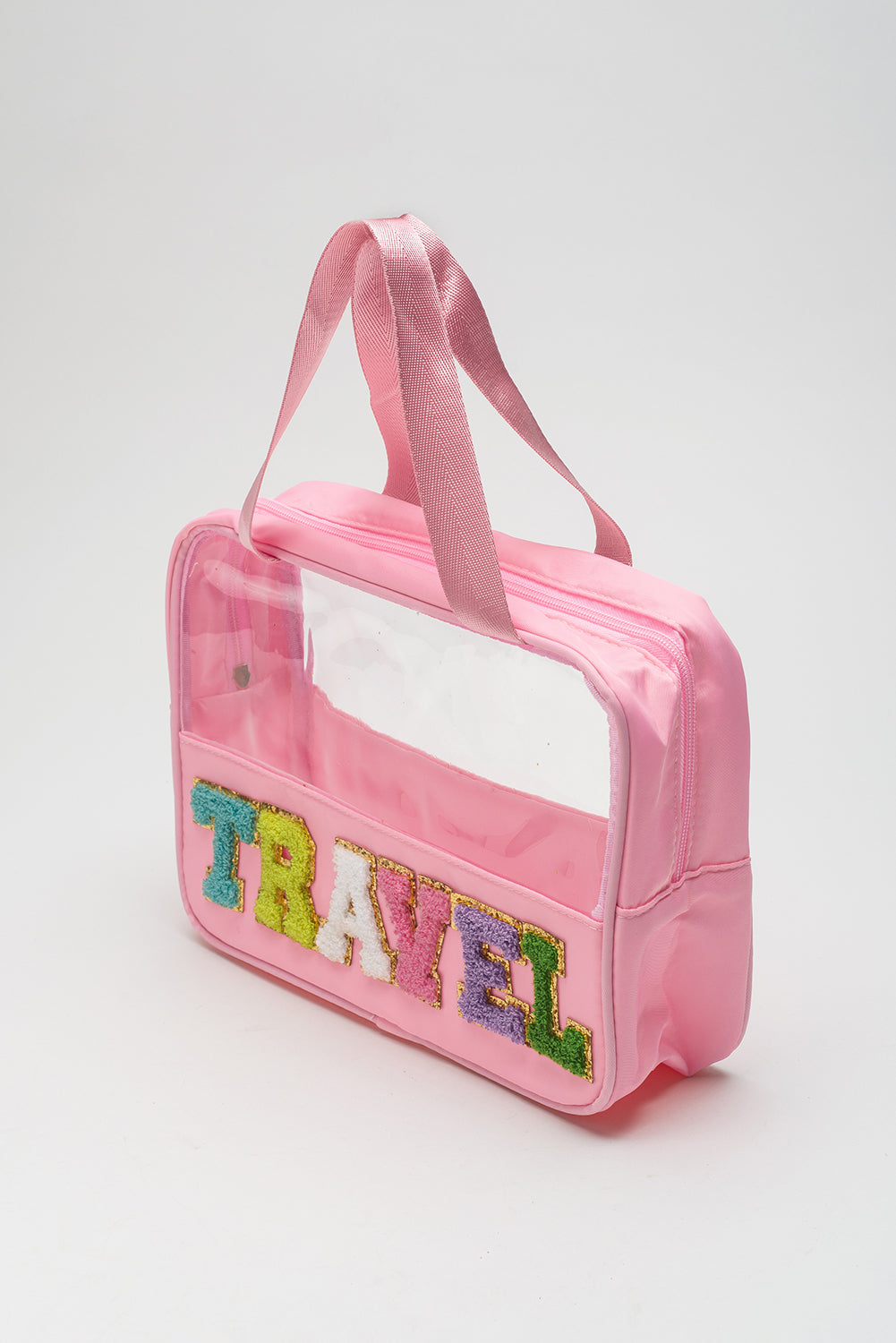 Black TRAVEL Chenille Letter Clear PVC Makeup Bag