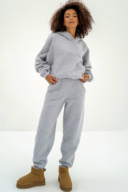 Gray Solid Exposed Seams Hoodie and Jogger Set