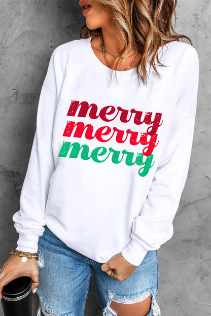 Beige merry merry merry Christmas Wish Printed Sweatshirt