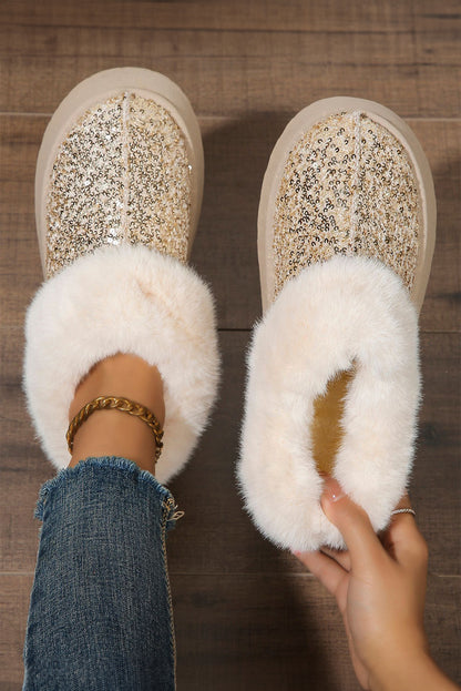 Gold Sequin Plush Lined Thick Sole Snow Boots(back-order Estimated Shipping Date：11/30/2024)