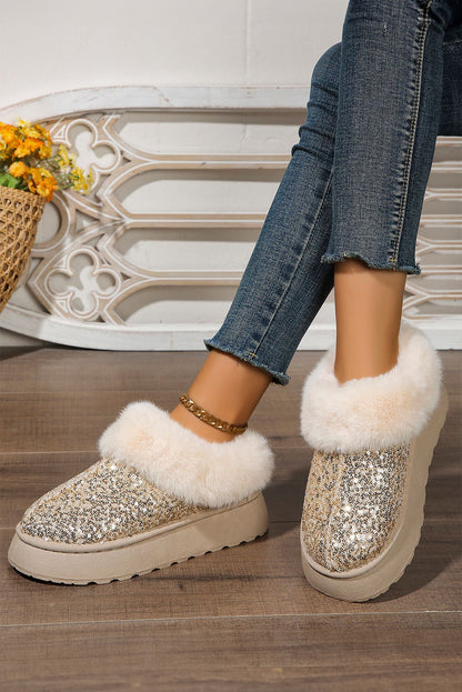 Gold Sequin Plush Lined Thick Sole Snow Boots(back-order Estimated Shipping Date：11/30/2024)