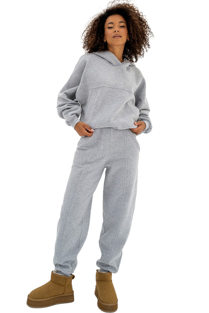 Gray Solid Exposed Seams Hoodie and Jogger Set