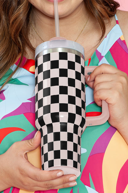 Blackish Green Checkered Print 40oz Tumbler Cup