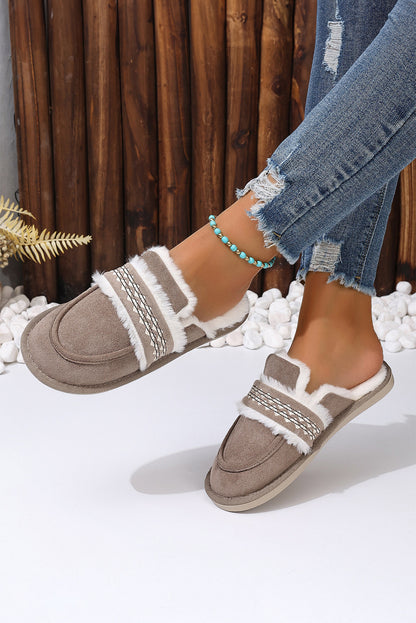 Gray Suede Wavy Striped Plush Lined Home Slippers(back-order Estimated Shipping Date：11/30/2024)