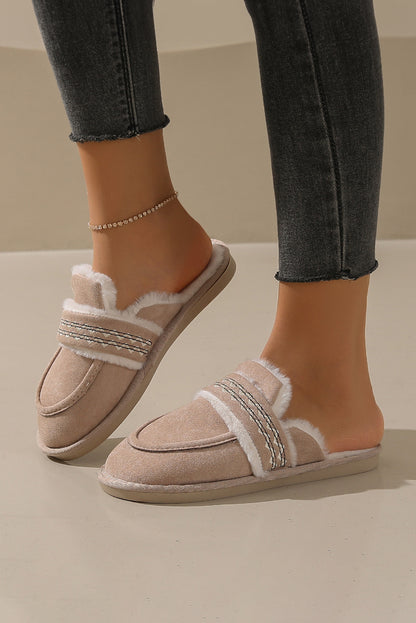 Gray Suede Wavy Striped Plush Lined Home Slippers(back-order Estimated Shipping Date：11/30/2024)