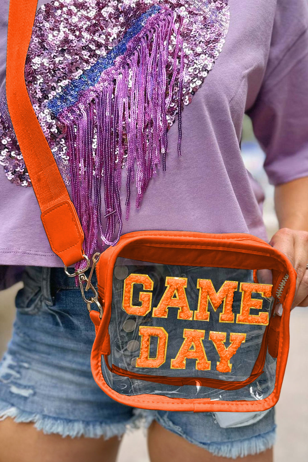 White Chenille GAME DAY Pattern Clear Bag