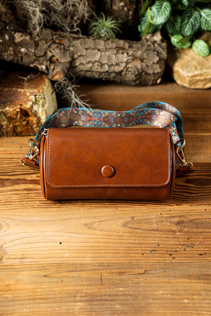 Chestnut PU Leather Vintage Cylinder Crossbody Bag