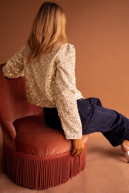 Golden Fleece Sequin Open Front Collarless Jacket