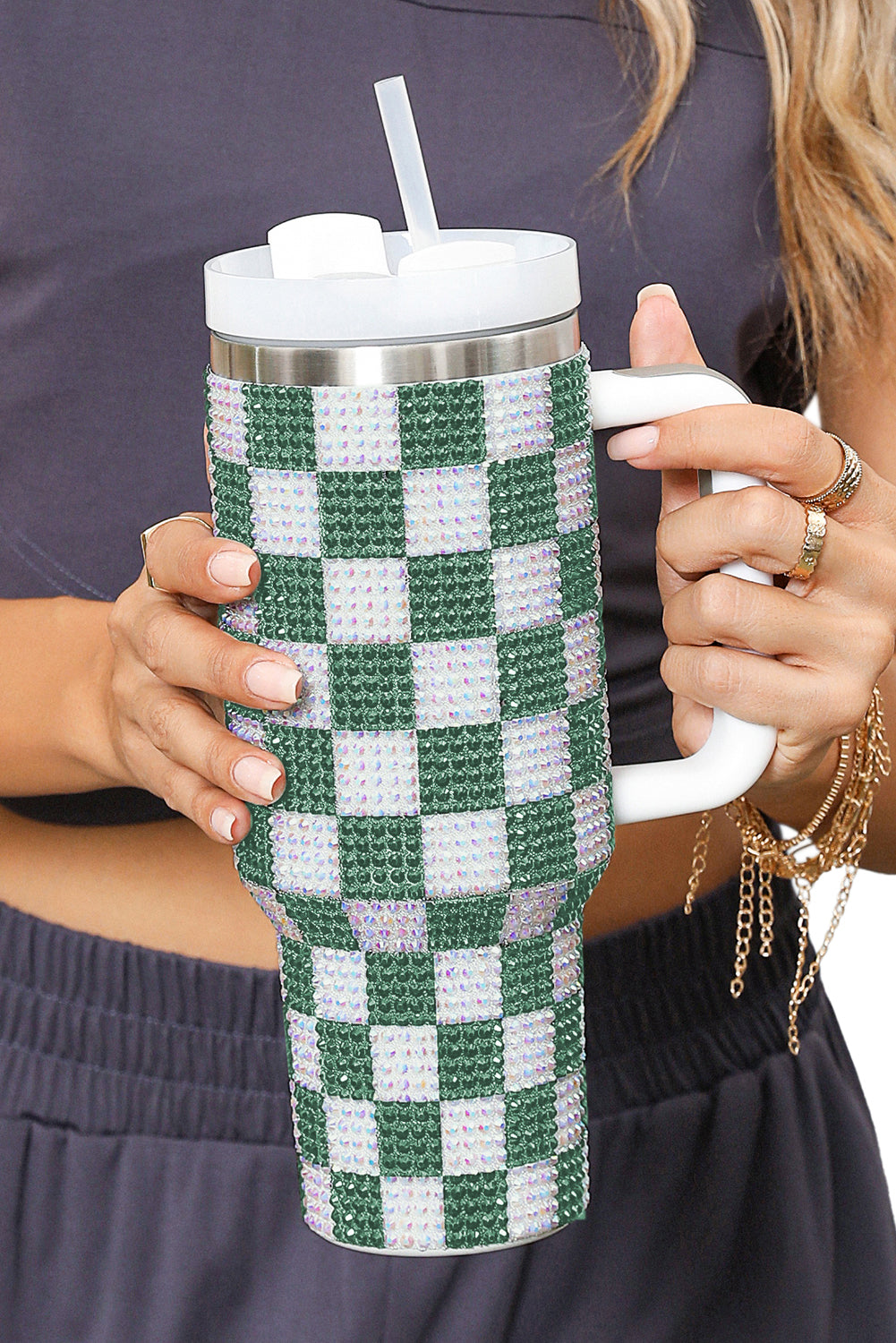 Ginger 40oz Rhinestone Checkered Tumbler Cup