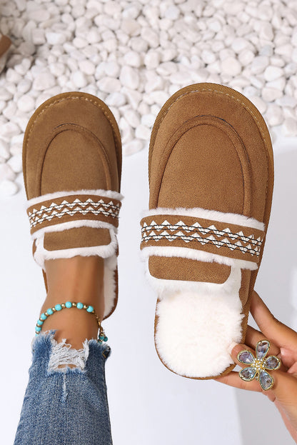 Gray Suede Wavy Striped Plush Lined Home Slippers(back-order Estimated Shipping Date：11/30/2024)