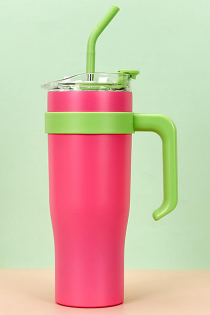 Rose Red Colorblock Tumbler Cup with Lid and Handle