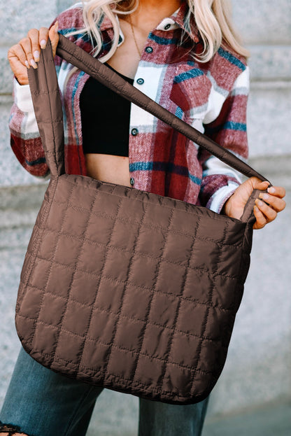 Dark Green Quilted Zipper Large Shoulder Bag